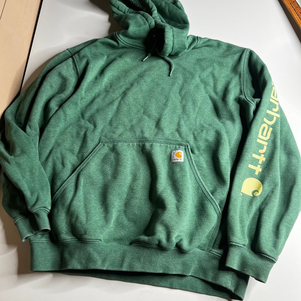 Carhartt Mens Loose Fit Sleeve Logo Hoodie Green Heather Sweatshirt Large